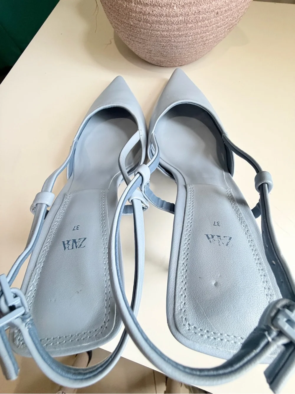 Zara Light Blue Slingback Heels Pointed Toe Size 37 US 6.5